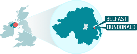 Northern Ireland map with Belfast and Dundonald highlighted